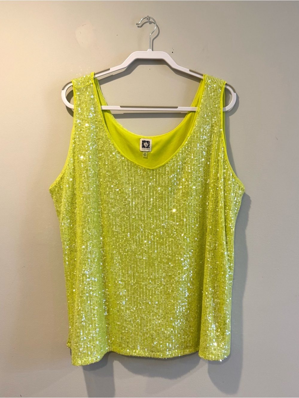 Anne Klein Sequin Scoop Neck Tank Top - Neon Yellow